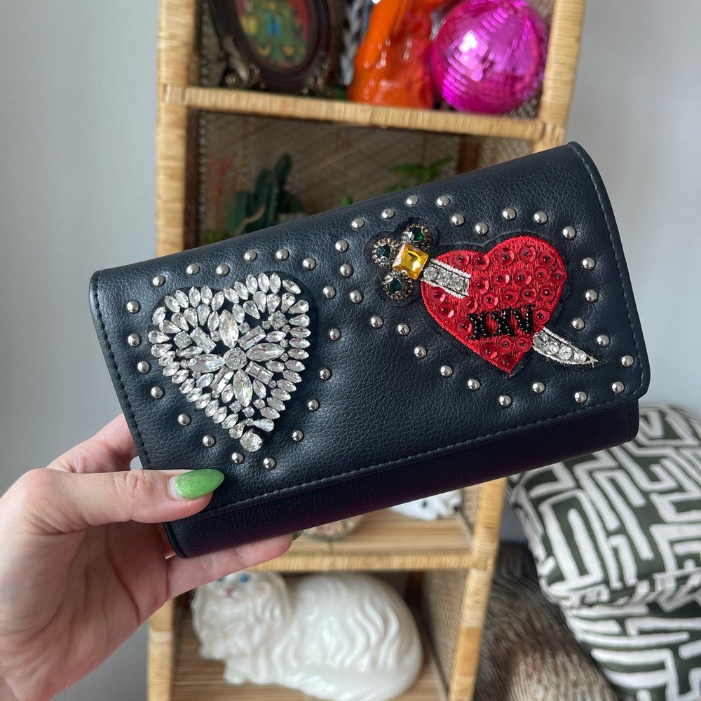 Embellished Black Clutch with Heart Design
